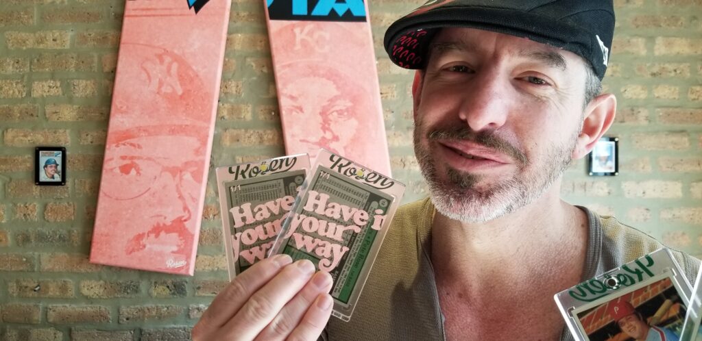 Matt Rosen of Coral Springs shows off his mini Baseball Card Art Collector Cards